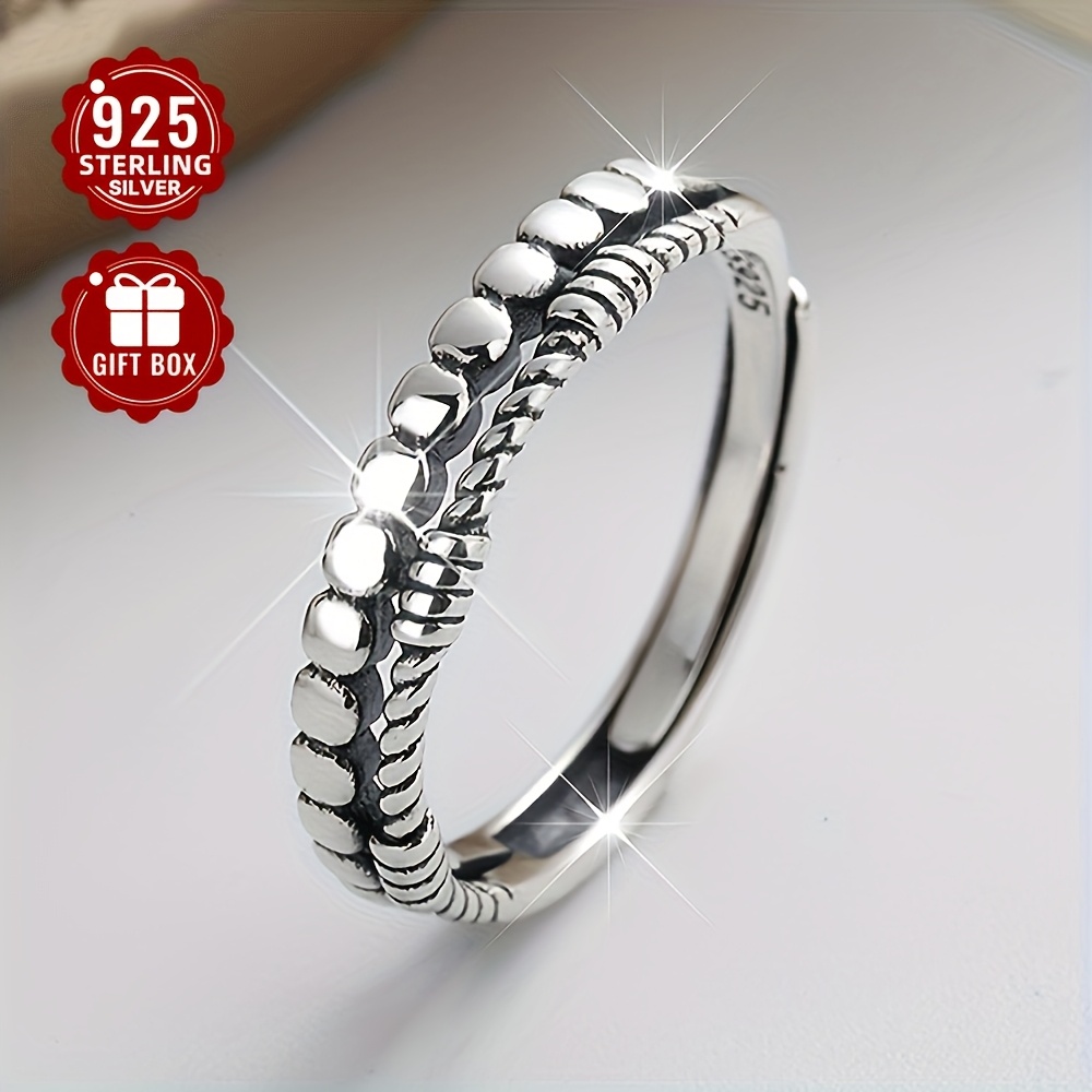 S925 Silver Retro Geometric Chain Ring for Women's Index Finger